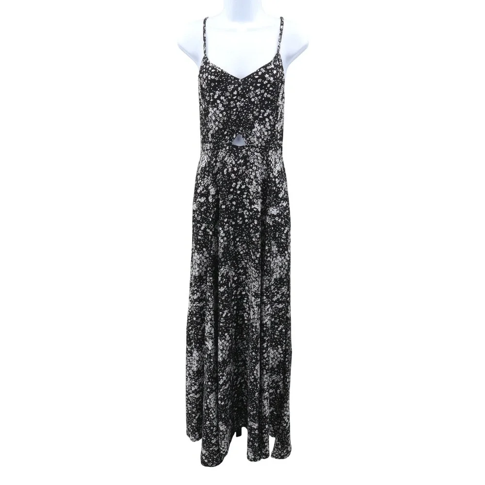 PAMPELONE Floral Cutout Open Back Rayon Maxi Dress Black White XL Feminine - Picture 2 of 7